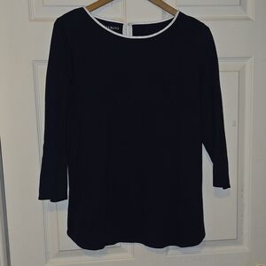 Talbots Navy Long Sleeve Top with White Accents